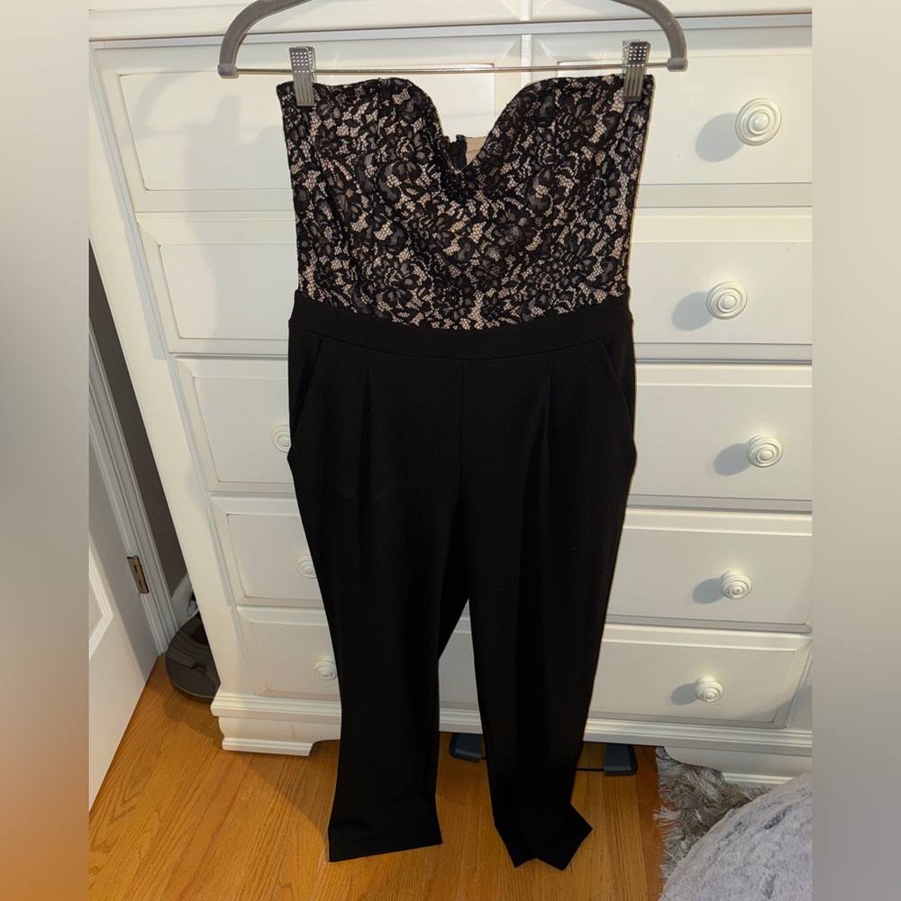Express Black and Cream Lace Jumpsuit